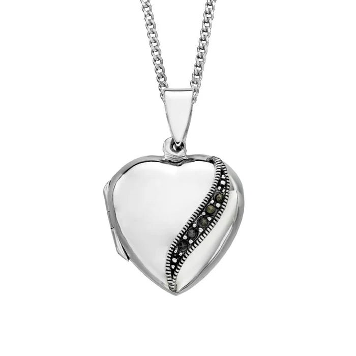SILVER MARCASITE SET HEART LOCKET
