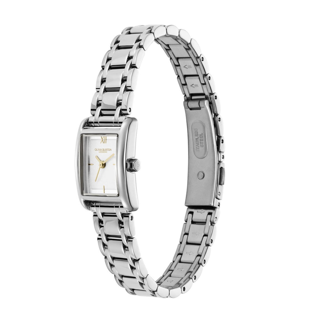 LADIES STAINLESS OLIVIA BURTON RECT GROVE SILVER WHT DIAL BW