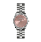 LDS SS OLIVIA B RND ROSE PINK 34MM DL CZ OUTER BEZEL BW