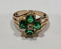 Ladies 9ct 4 Heart Green stone & Diamond Ring
