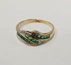 9ct Yellow Gold Emerald & Diamond Ring