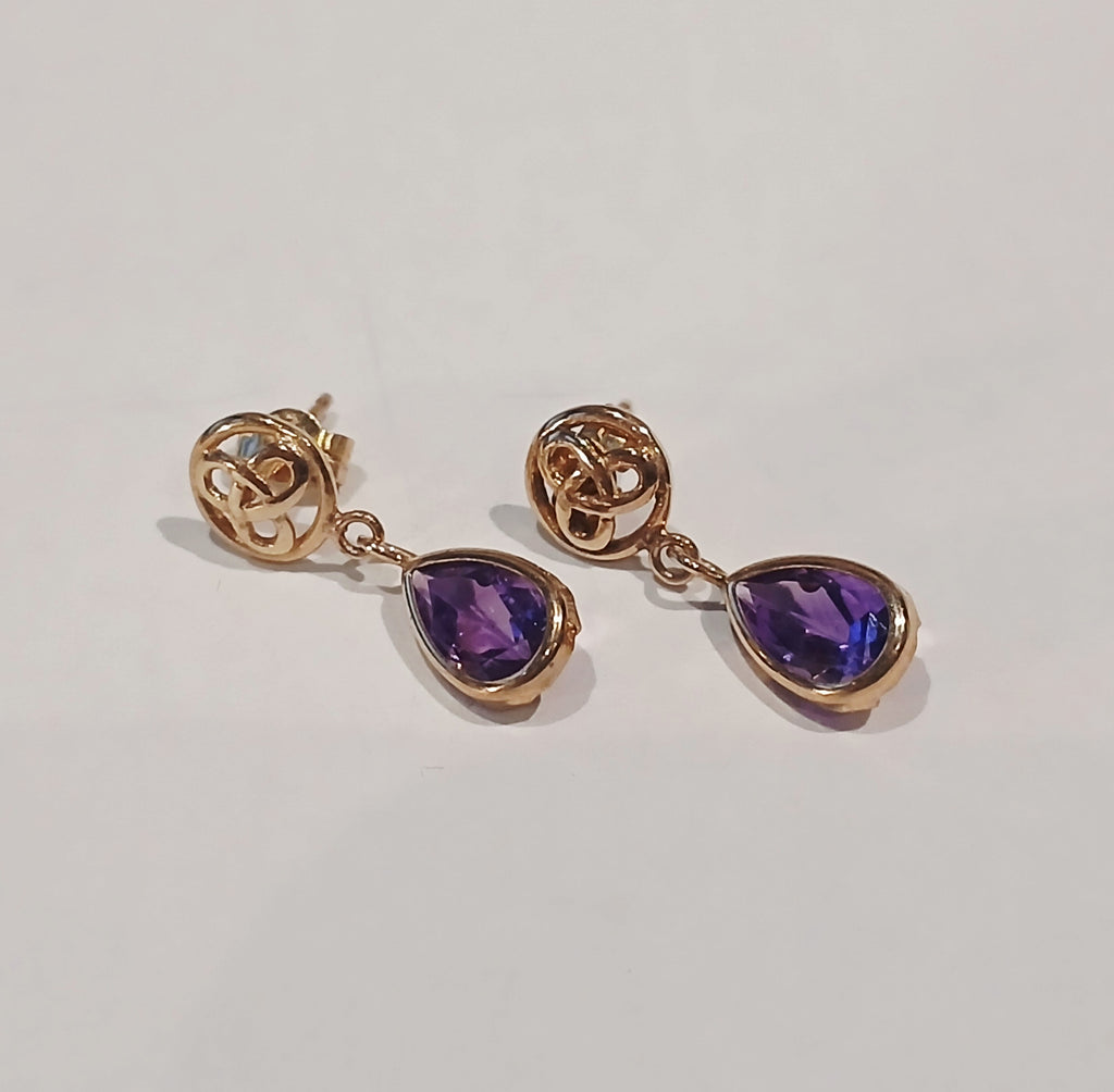 9CT YELLOW GOLD 1.1G AMETHYST RND MACK DROP ERS | PRE OWNED
