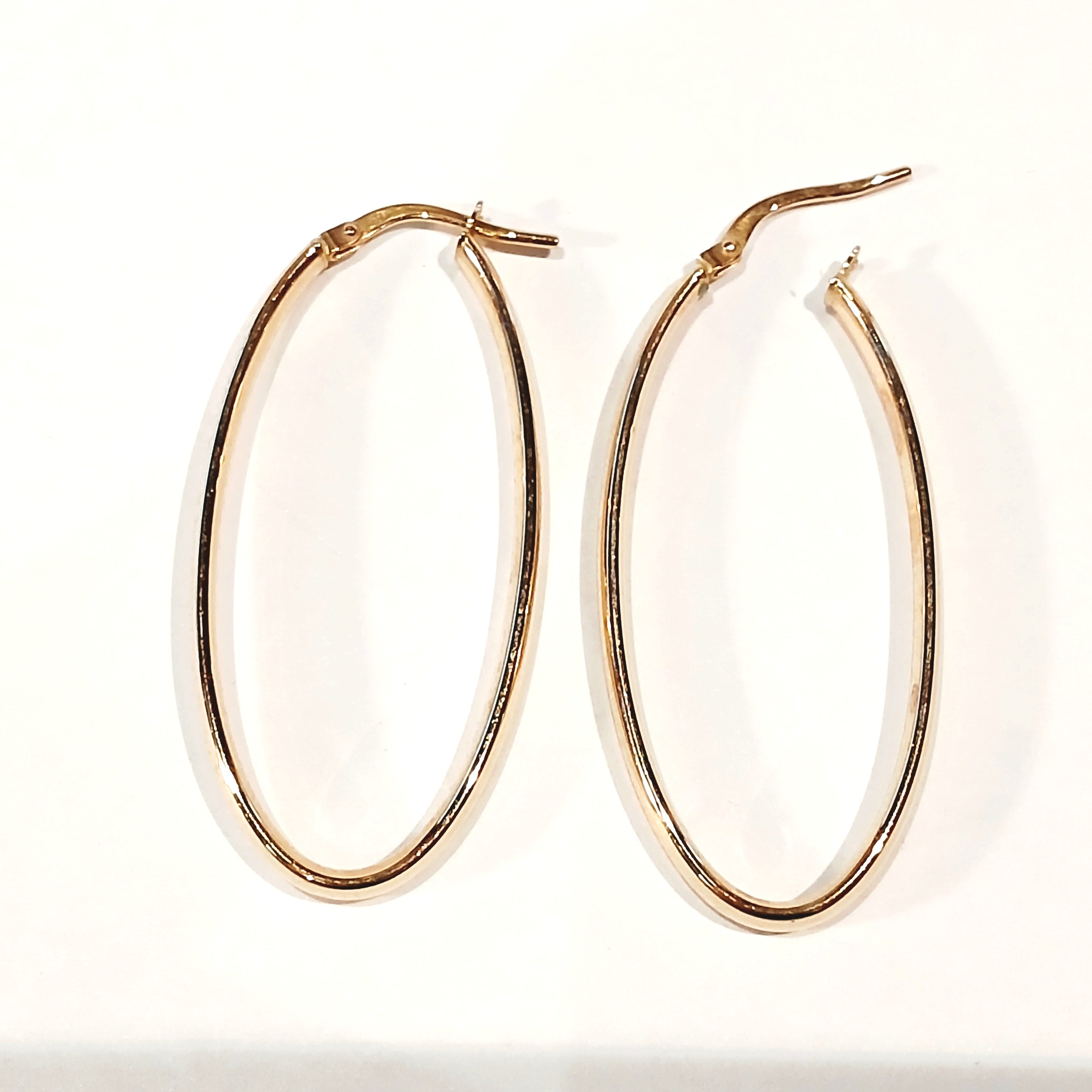 9CT YELLOW GOLD SLIM OVAL HOOP CREOLE EARRINGS