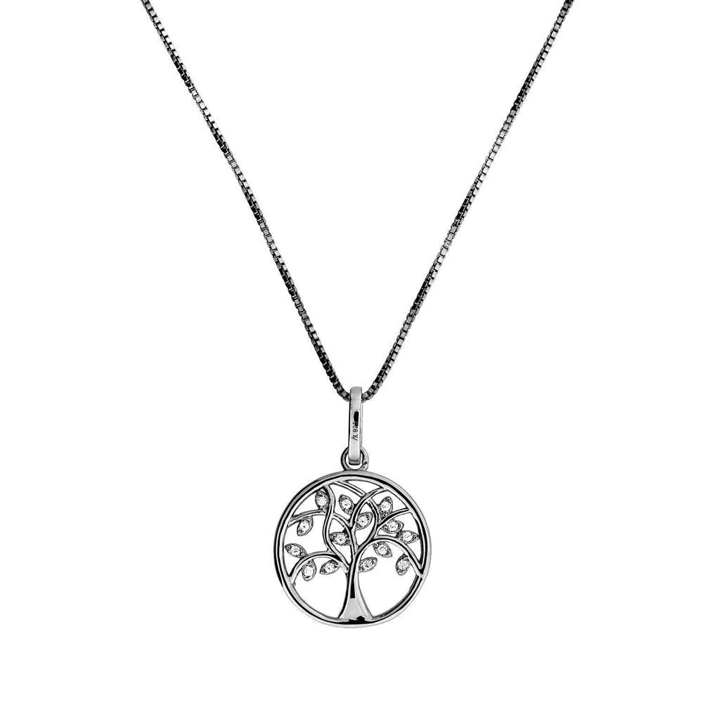 SILVER RP CZ TREE OF LIFE ON BOX NECKLET
