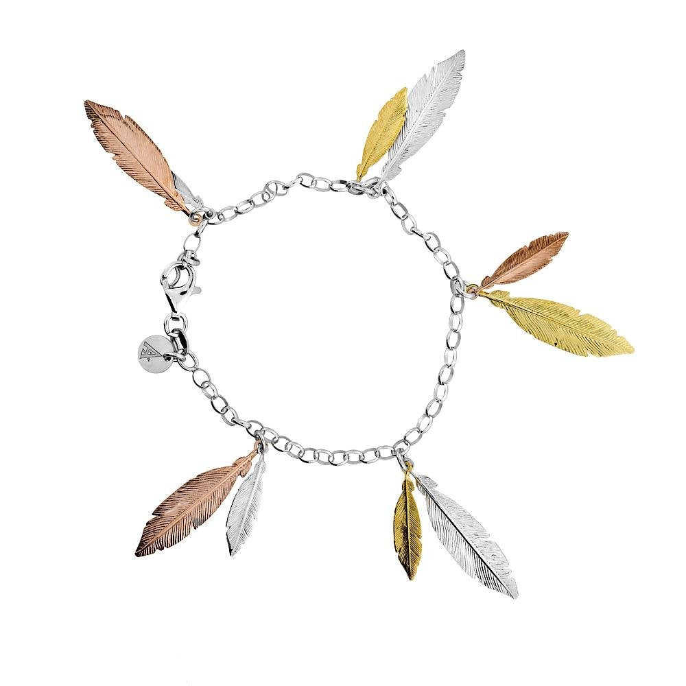 SILV GOLD & ROSE PLTE FEATHER FINE BELCHER BRACELET