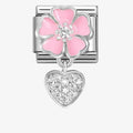 NOM CZ HEART PNK FLOWER DANGLE - CHARMS