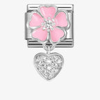 NOM CZ HEART PNK FLOWER DANGLE - CHARMS