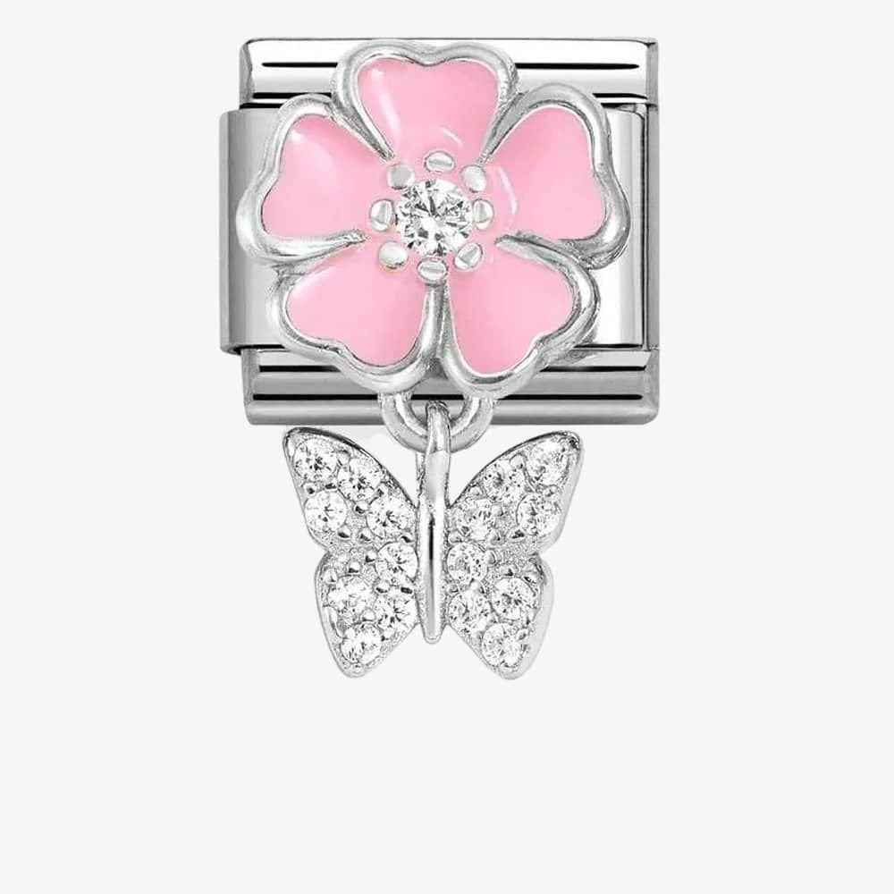 NOM CZ BUTTERFLY PNK FLOWER DANGLE - CHARMS