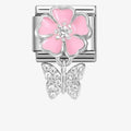 NOM CZ BUTTERFLY PNK FLOWER DANGLE - CHARMS