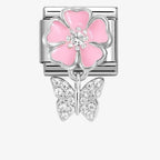 NOM CZ BUTTERFLY PNK FLOWER DANGLE - CHARMS