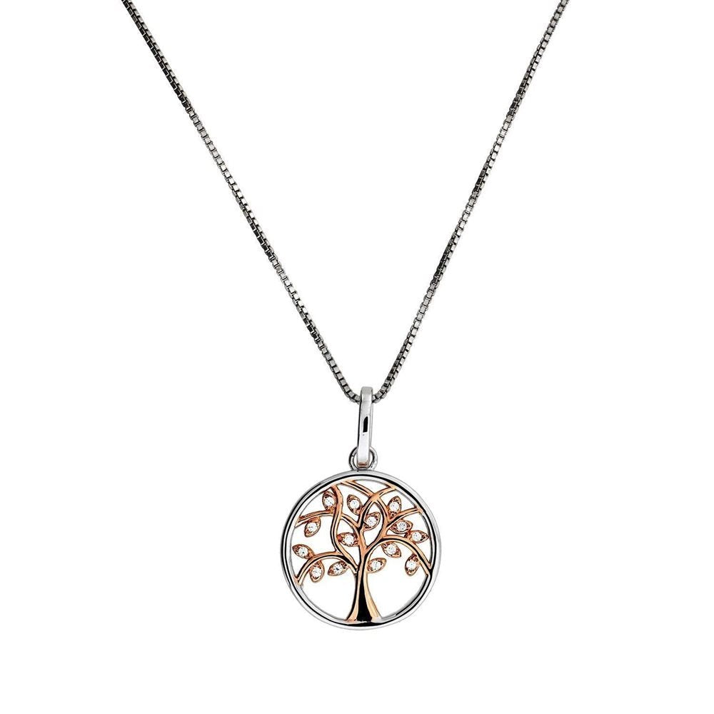 SILVER RP & RG CZ TREE OF LIFE ON BOX NECKLET