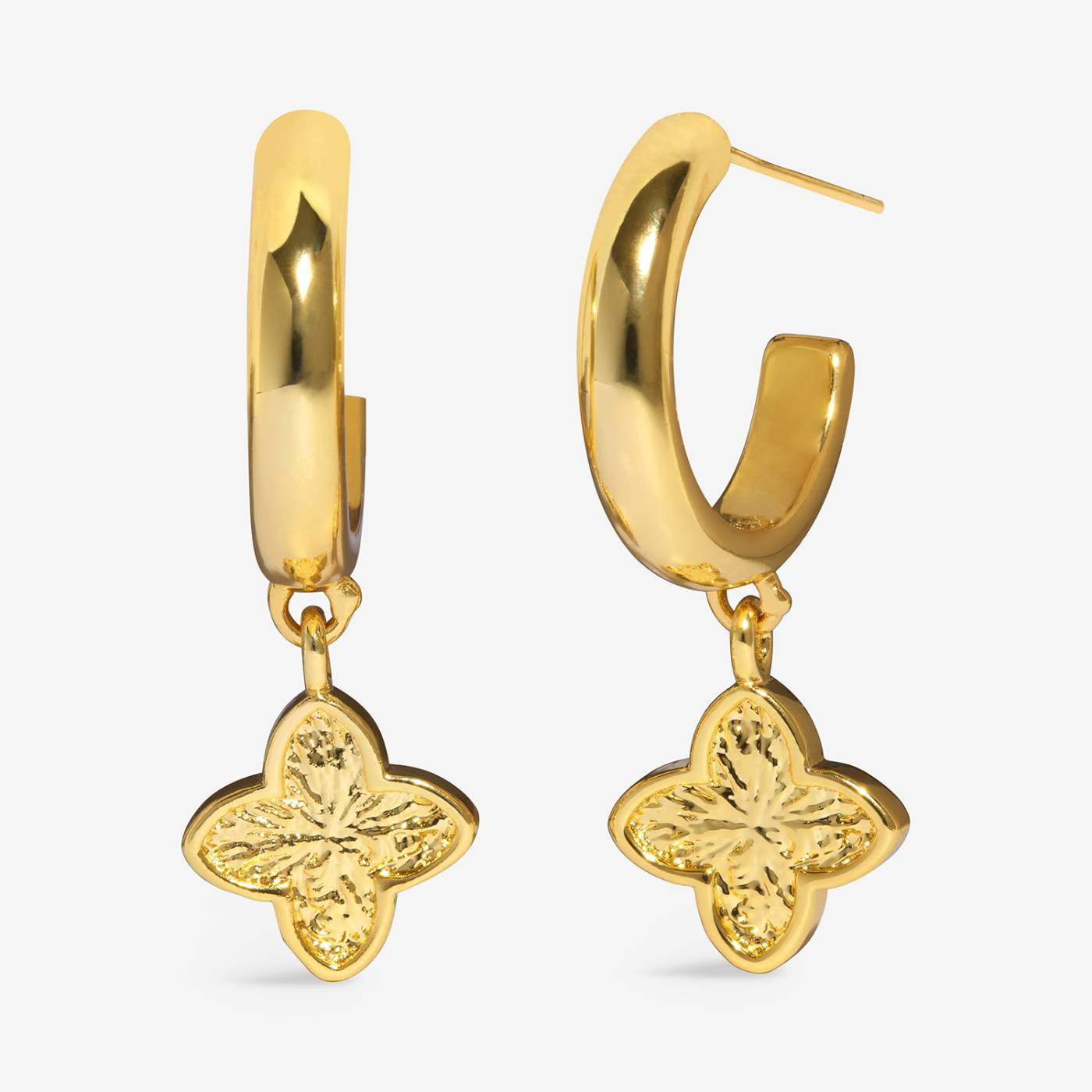 SIGNATURE CLOVER COLLECTION | TEXTURED CLOVER GP Hoop Drop Earrings by Joma