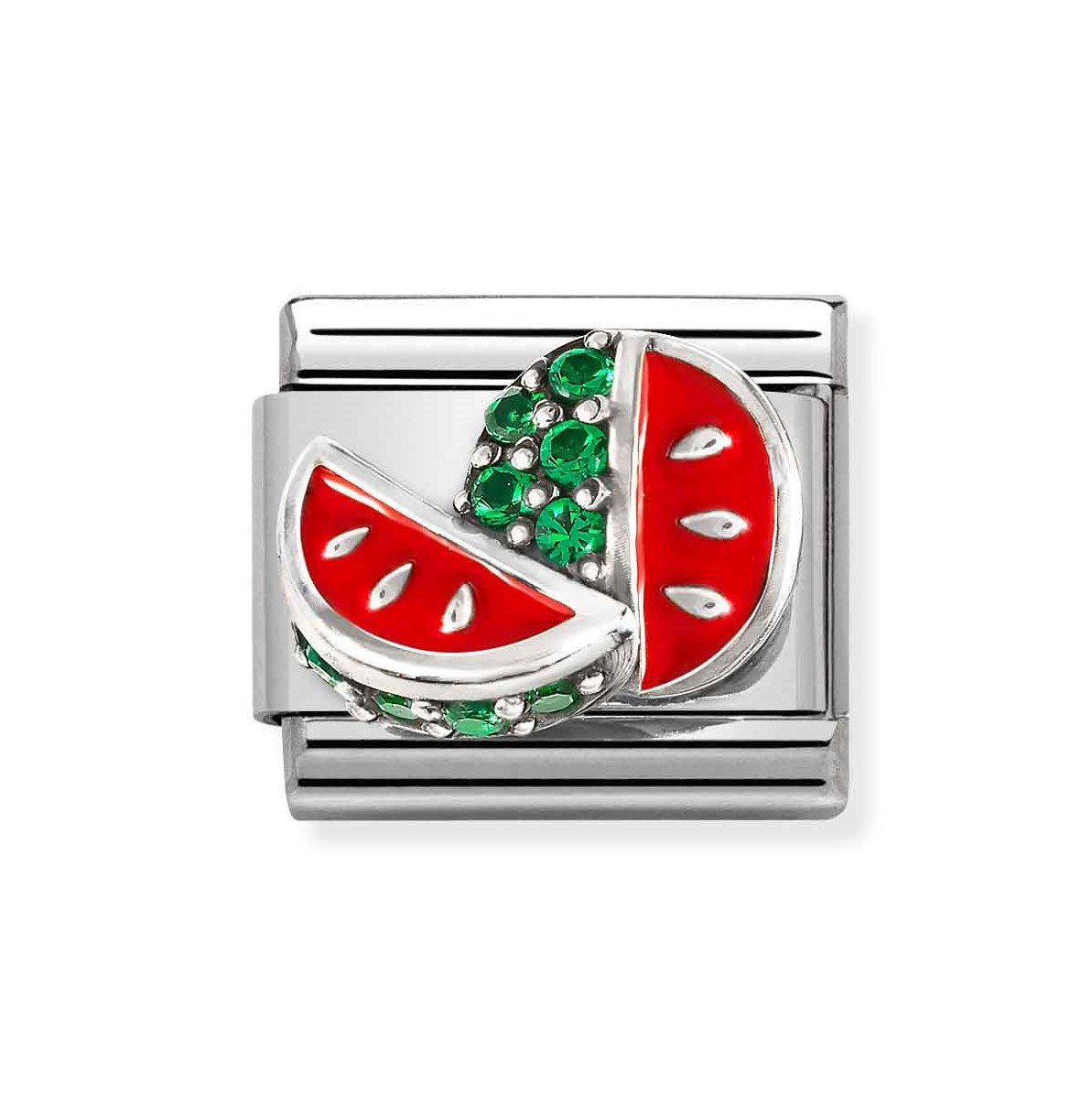 NOM CZ WATERMELON ENAMEL SILV SHINE