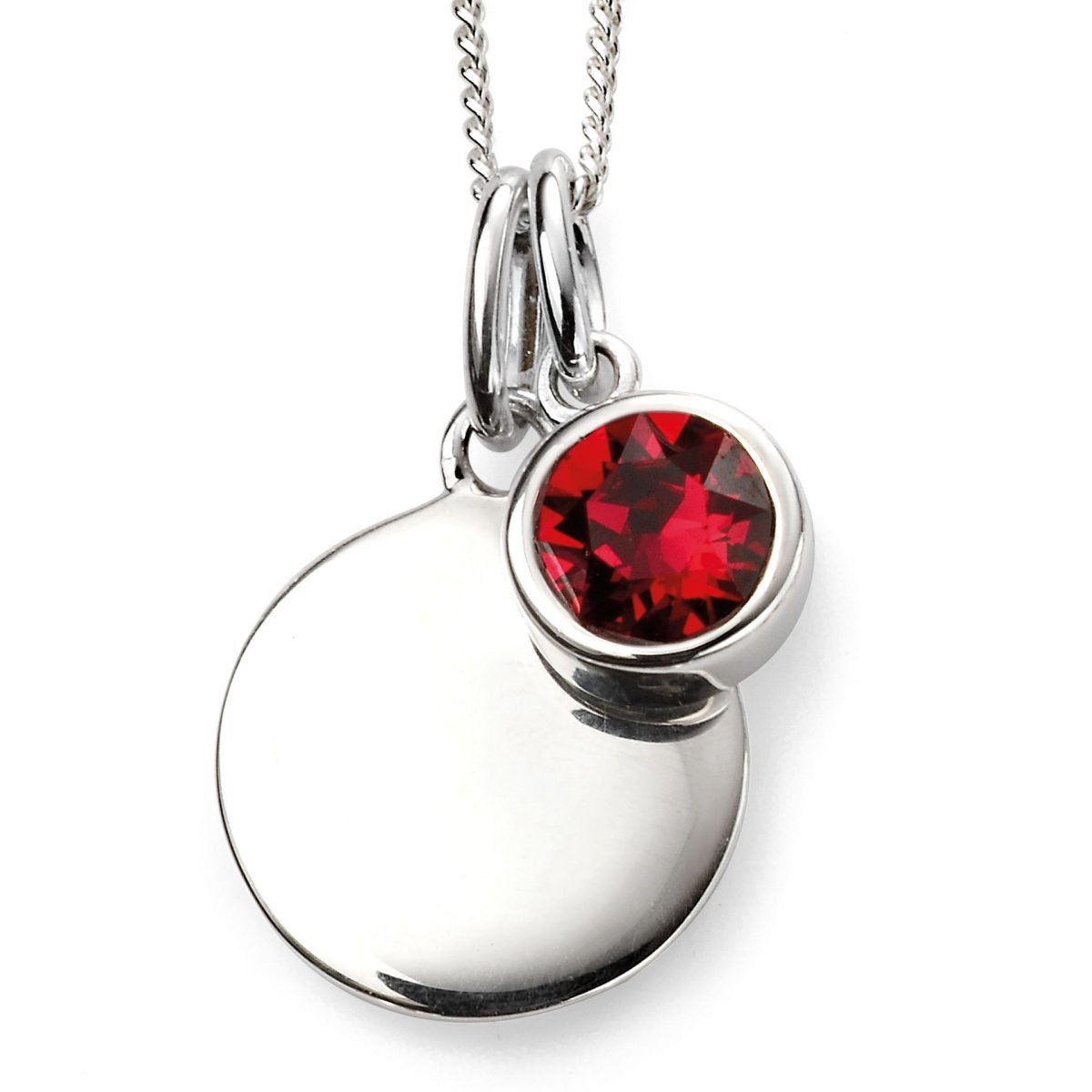 SILV RND RUBY CZ & SILV DISC JULY PENDANT