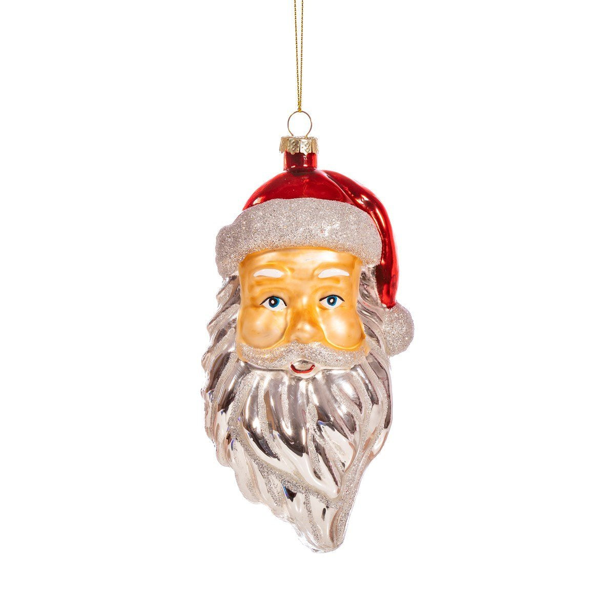 SANTA SHAPED GLASS XMAS BAUBLE 16.8CM