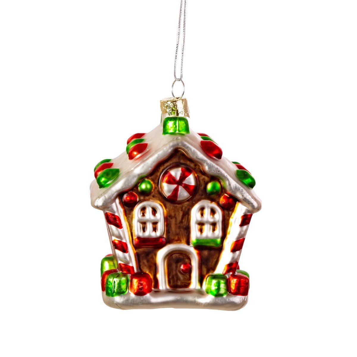 GINGERBREAD HOUSE GLASS XMAS BAUBLE 16.8CM