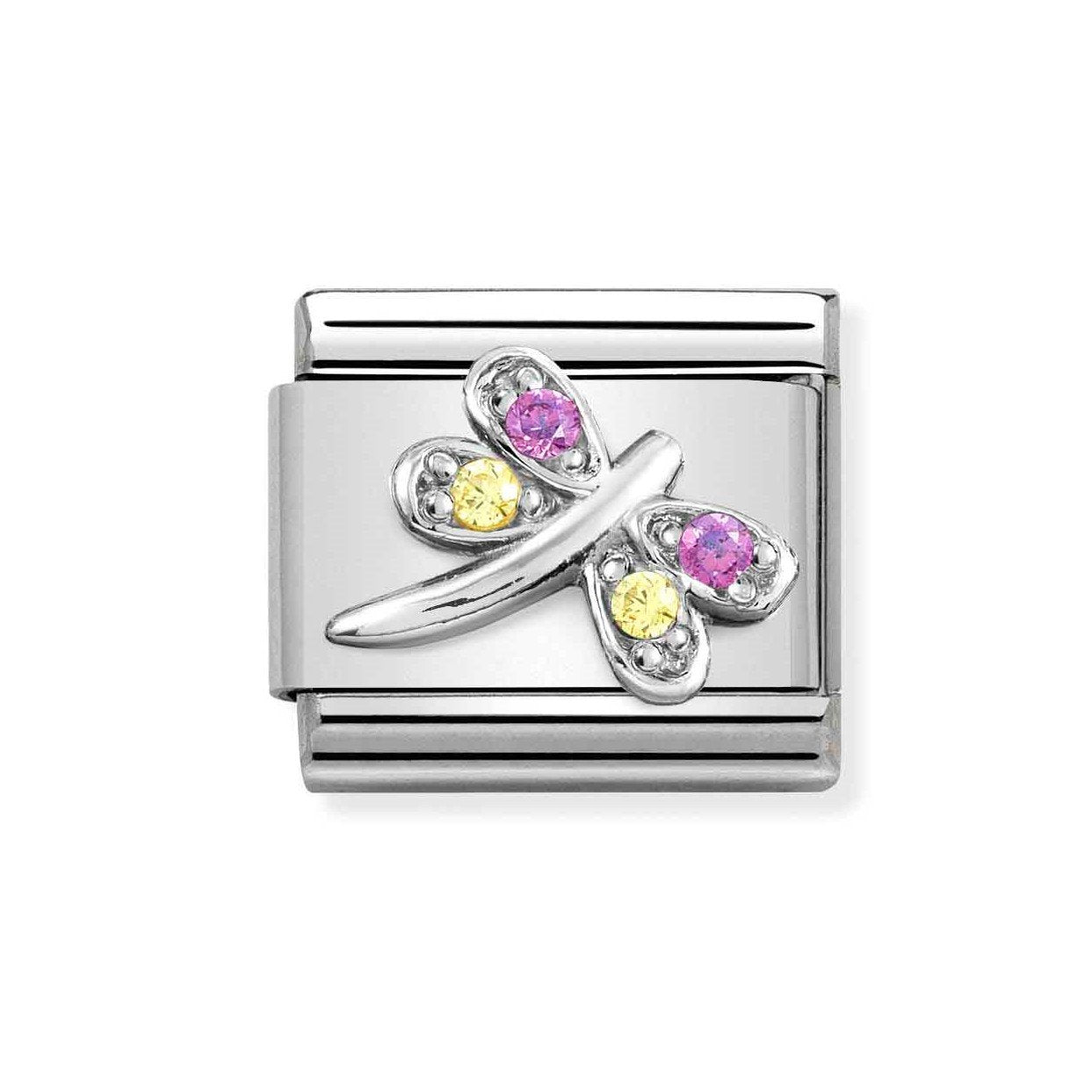 NOM LILAC & YELLOW DRAGONFLY MULTI CZ SILV SHINE