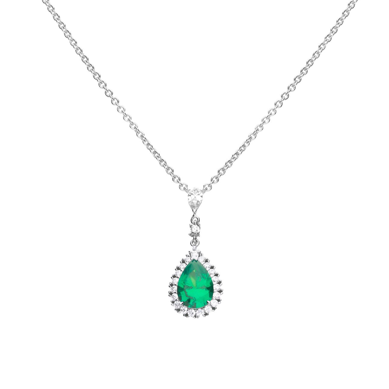 SILV ZIRC DIAMONFIRE GREEN PENDELOQUE WHT SURROUND PENDANT