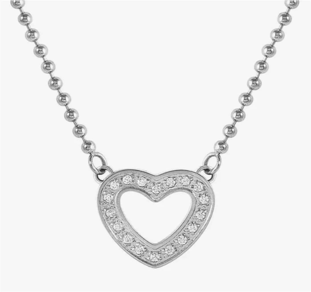 134001/022 NOM SS BEAD LINK CH & CZ HEART PEND - DAMORE