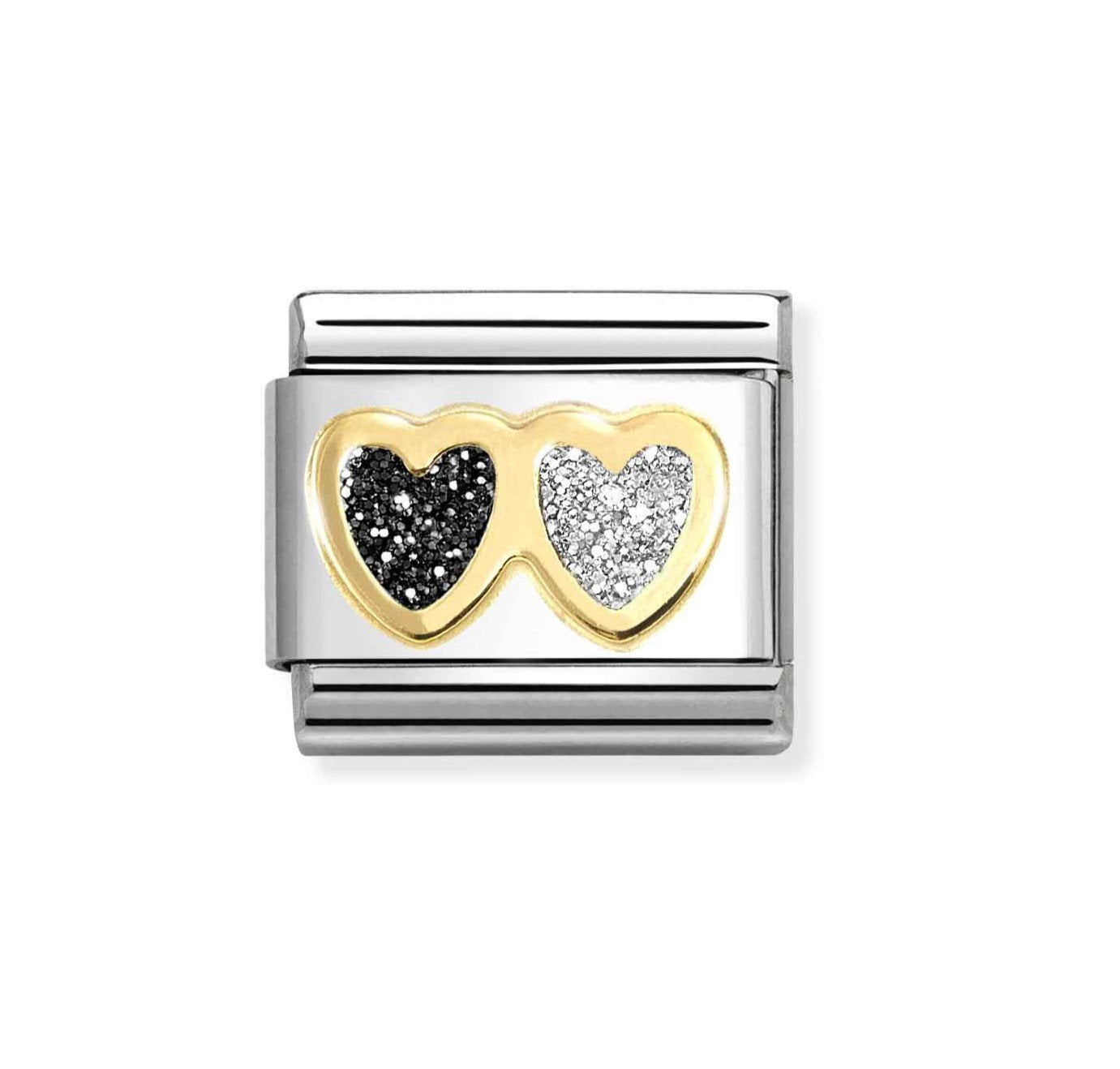 NOM DBLE BLK & WHT HEART - GLITTER SYMBOLS