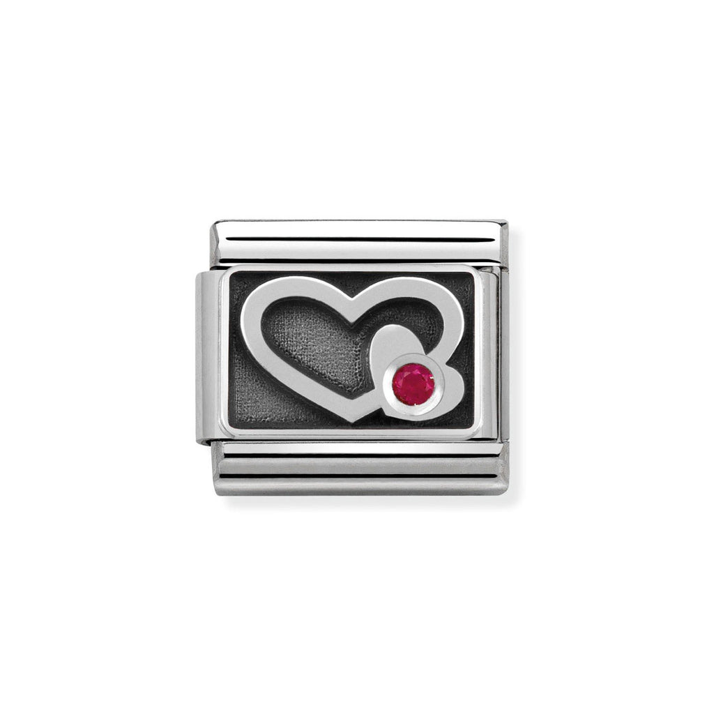 NOM RED CZ HEART - OXIDISED SYMBOL