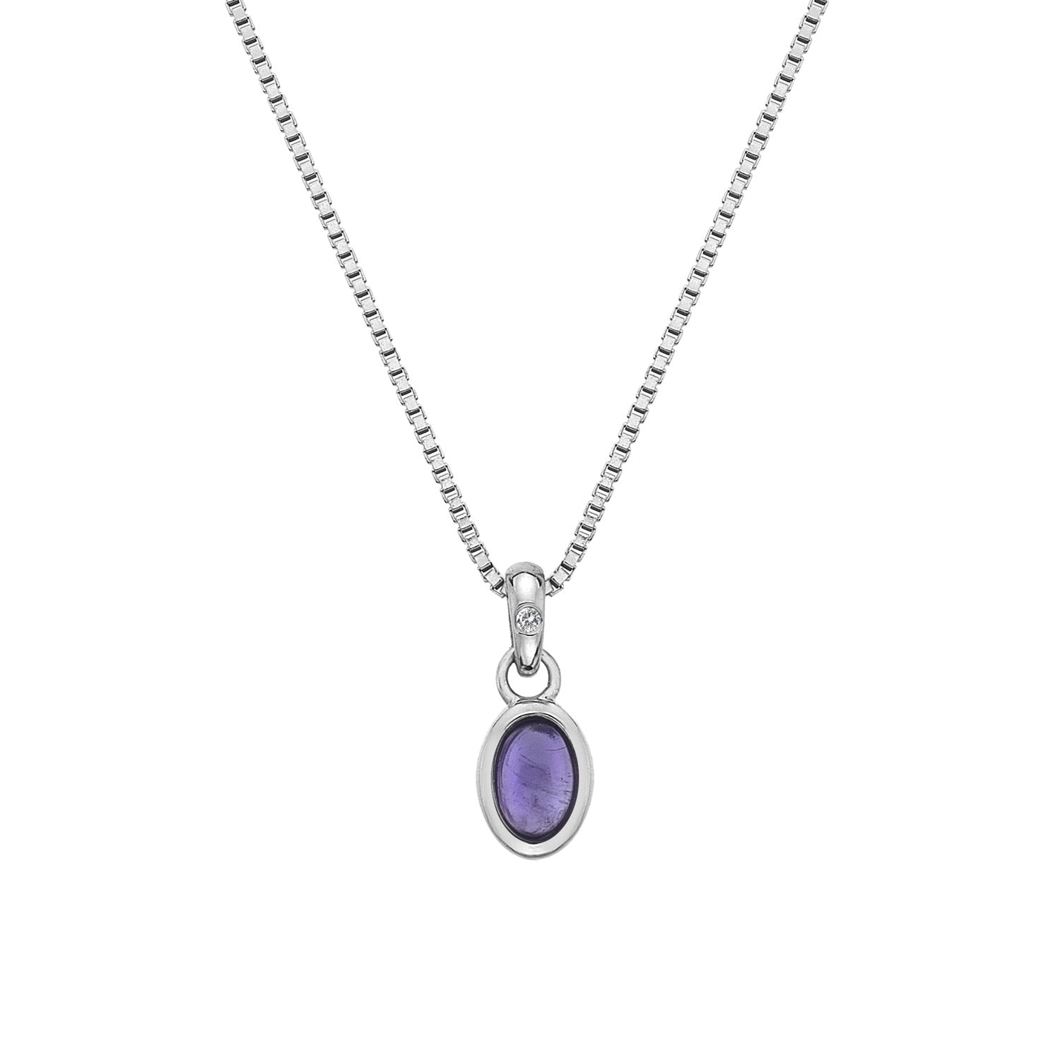 SILV FEBRUARY PEND HOT DIAMONDS 16-18" BOX CHAIN