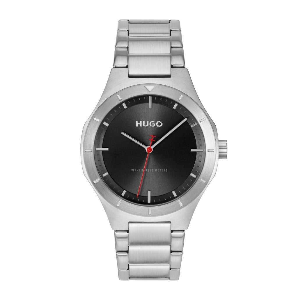 GENTS SS HUGO RND BLK RED SEC HAND DL. WR BW