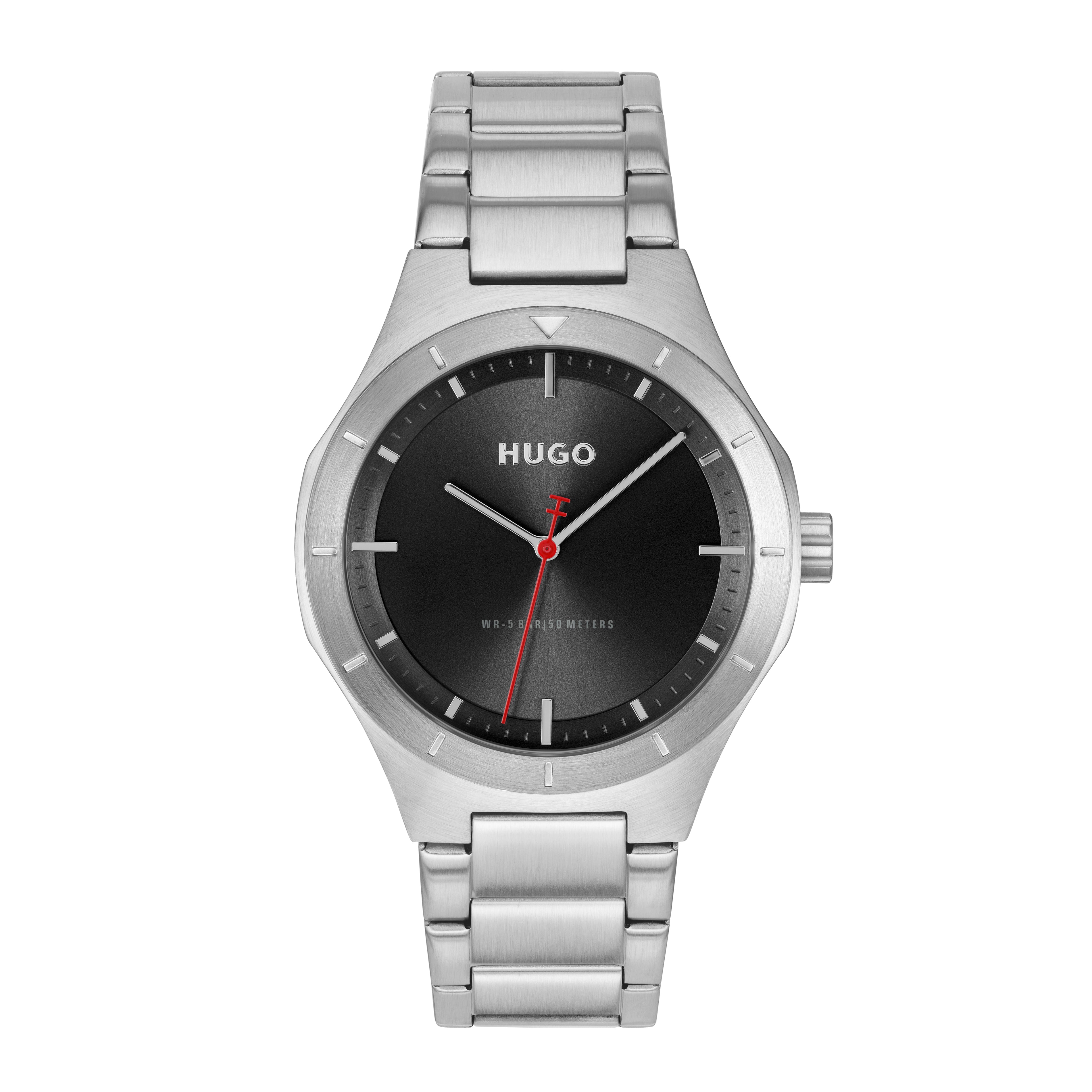 GENTS SS HUGO RND BLK RED SEC HAND DL. WR BW