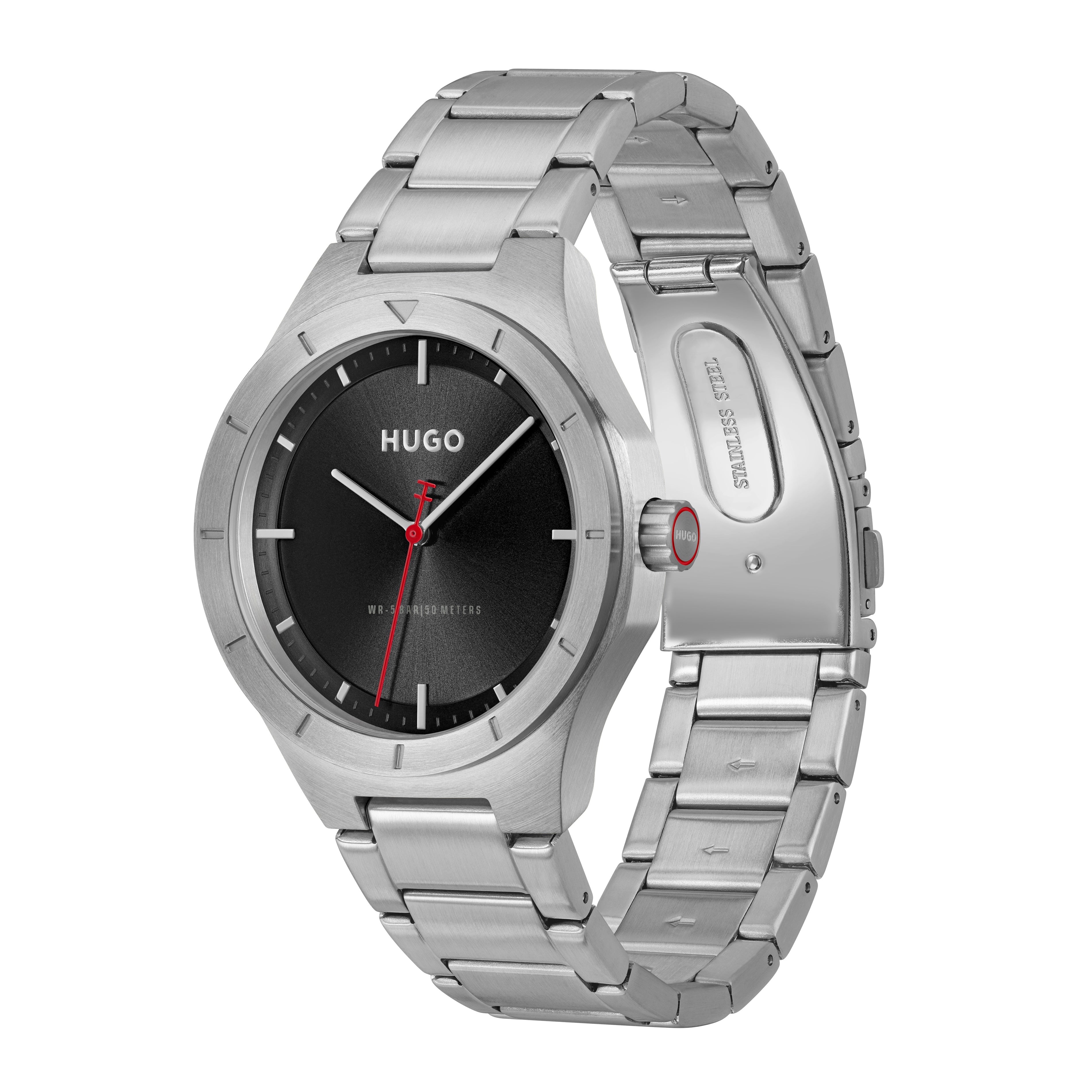 GENTS SS HUGO RND BLK RED SEC HAND DL. WR BW