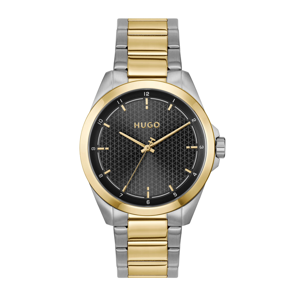1530452 | GENTS STEEL & GOLD TONE HUGO RND BLACK DL. WR BW