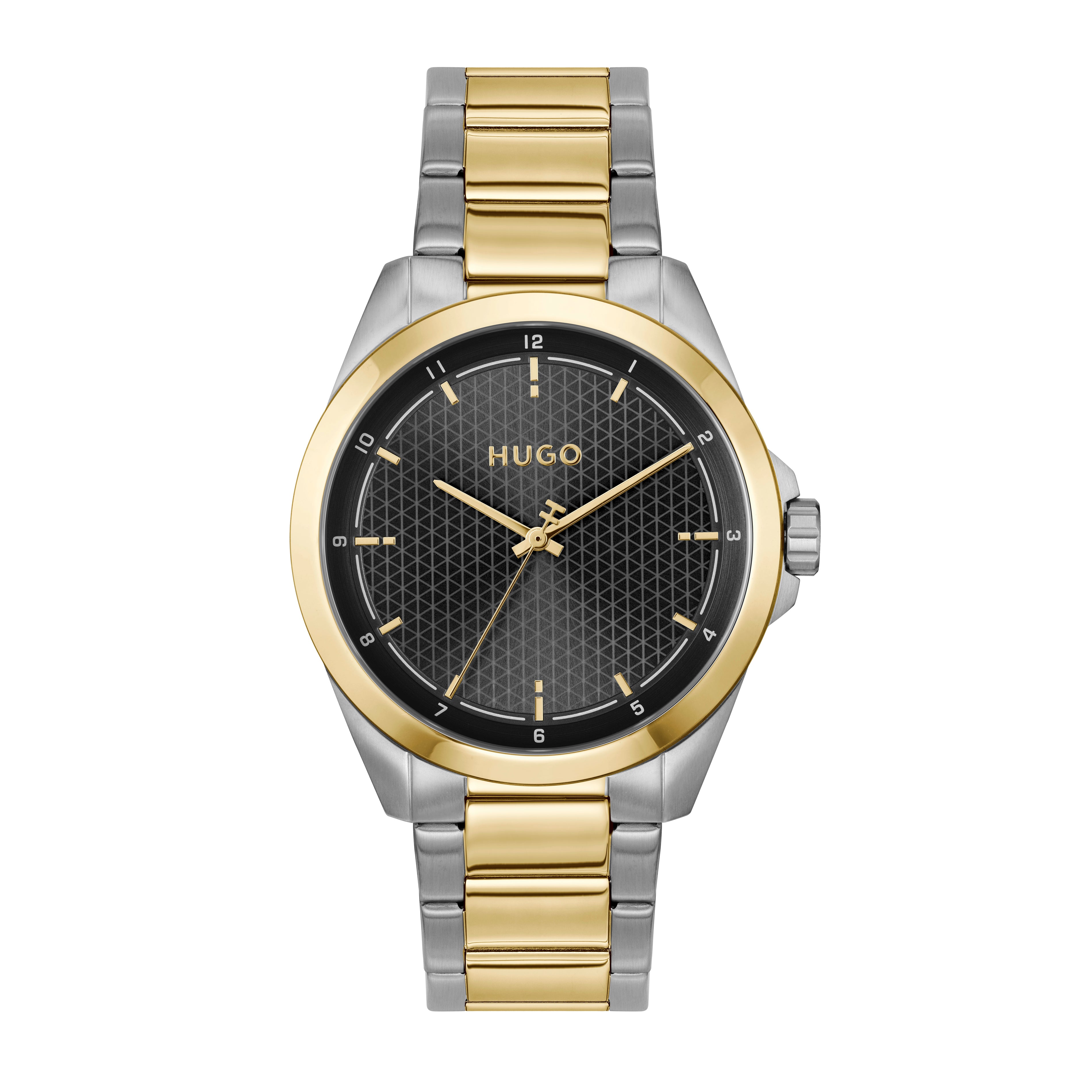 1530452 | GENTS STEEL & GOLD TONE HUGO RND BLACK DL. WR BW