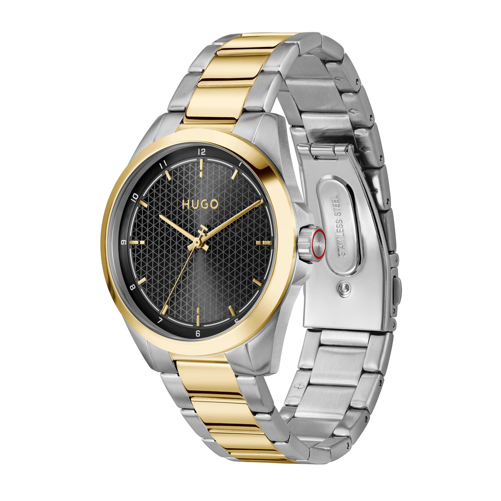 1530452 | GENTS STEEL & GOLD TONE HUGO RND BLACK DL. WR BW