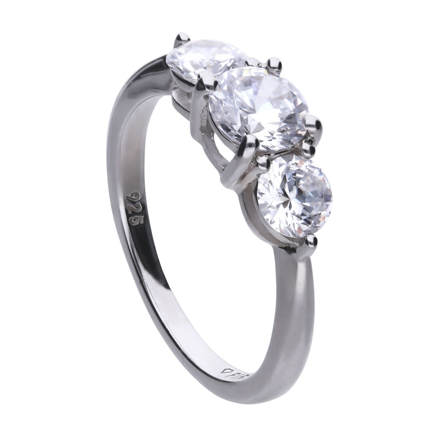 SILV ZIRC DIAMONFIRE 3 STONE SOLITAIRE RING