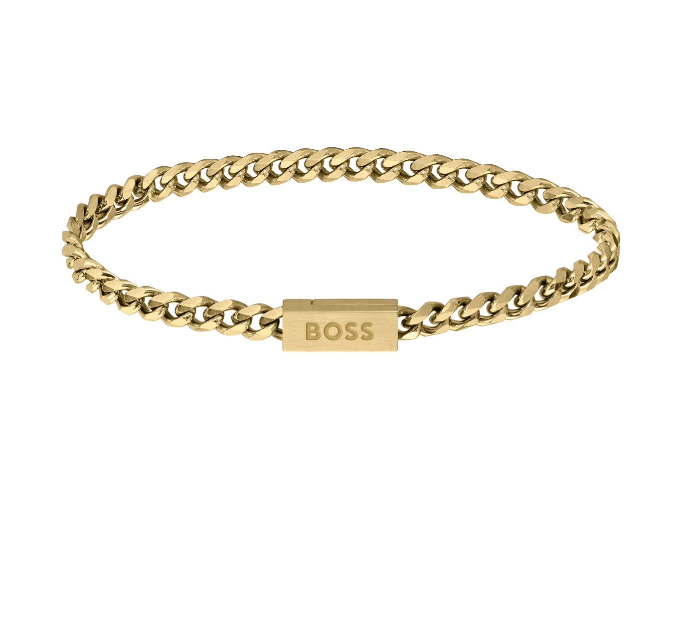 GNTS STEEL GOLD COLOUR BEV EDGE CURB BOSS BRACELET