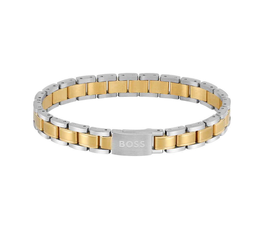 GNTS STEEL & GOLD TONE SATIN CENTRE BOSS BRACELET