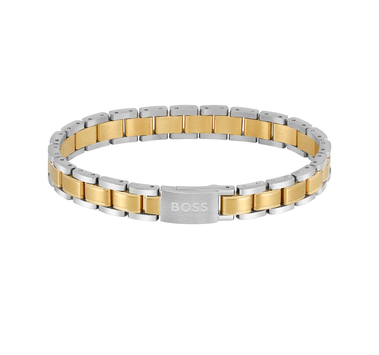 GNTS STEEL & GOLD TONE SATIN CENTRE BOSS BRACELET