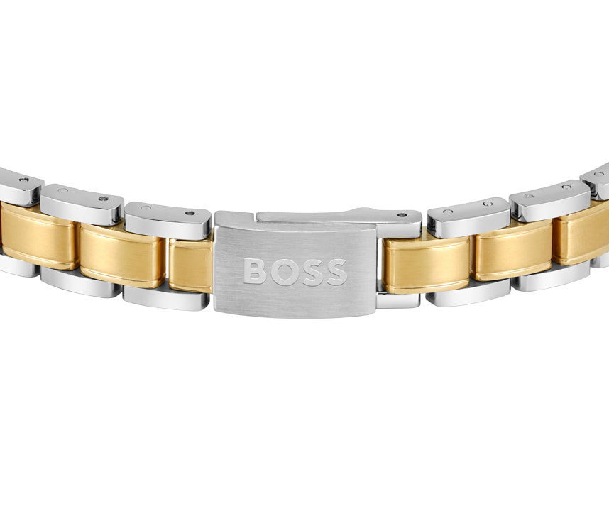 GNTS STEEL & GOLD TONE SATIN CENTRE BOSS BRACELET