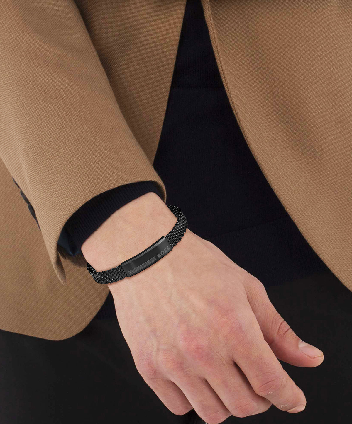 GNTS BLK PVD SS BOSS ID CLASP WIDE MESH BLET