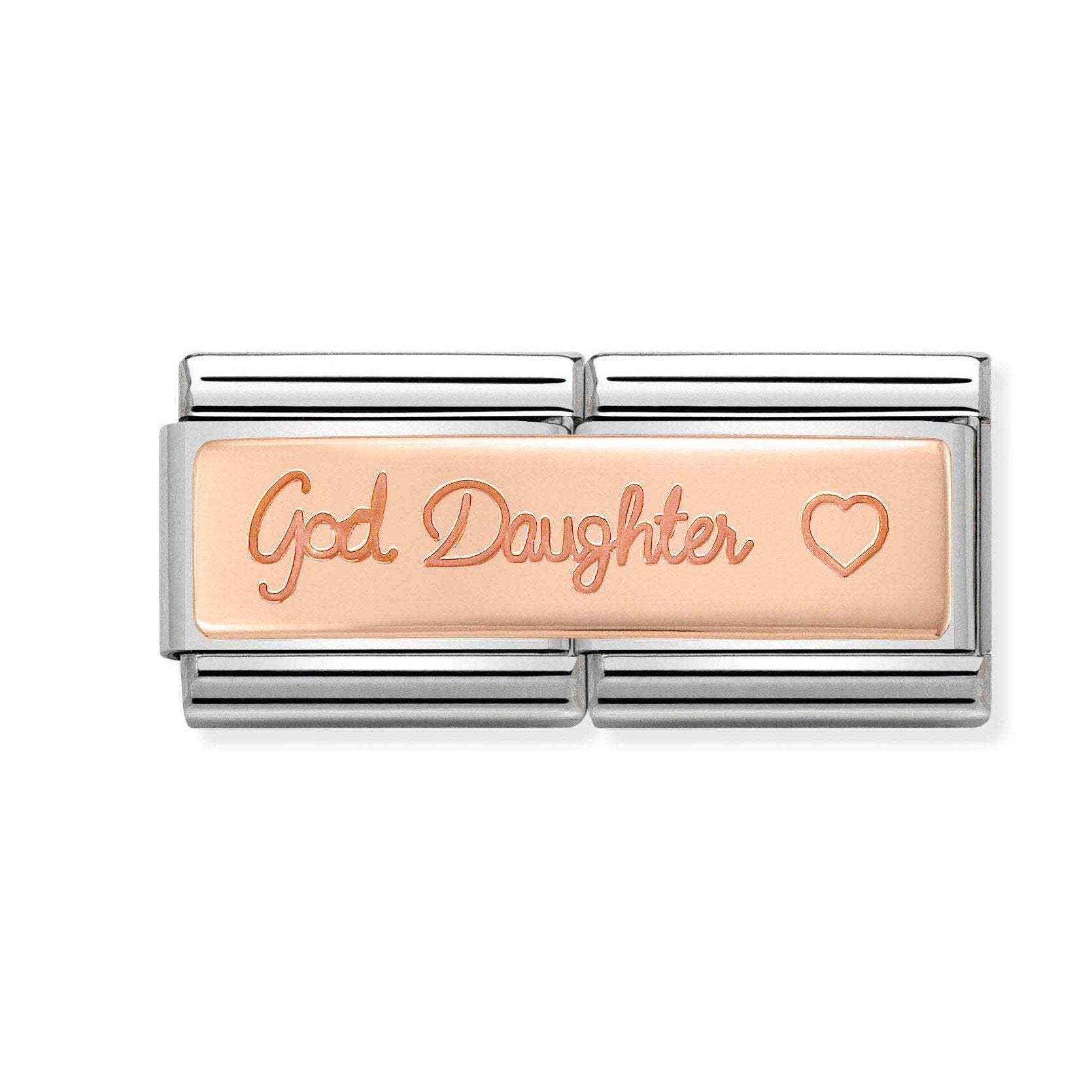 NOM ROSE GOLD GOD DAUGHTER HEART DOUBLE ENGRVD