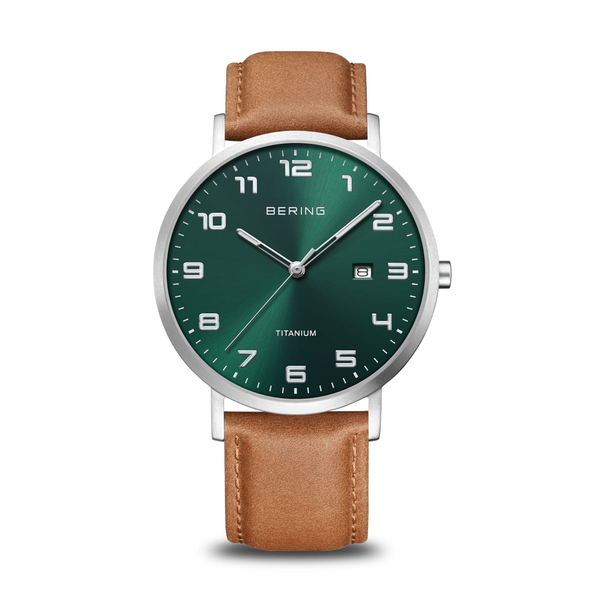 GNTS BERING TITANIUM RND GREEN DL. AF TAN STRAP WATCH