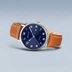 GNTS BERING TITANIUM RND BLU DL.D AF TAN STRAP WATCH