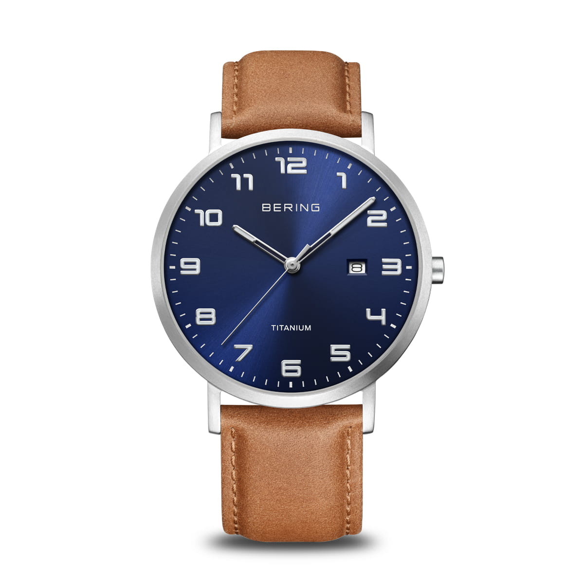 GNTS BERING TITANIUM RND BLU DL.D AF TAN STRAP WATCH