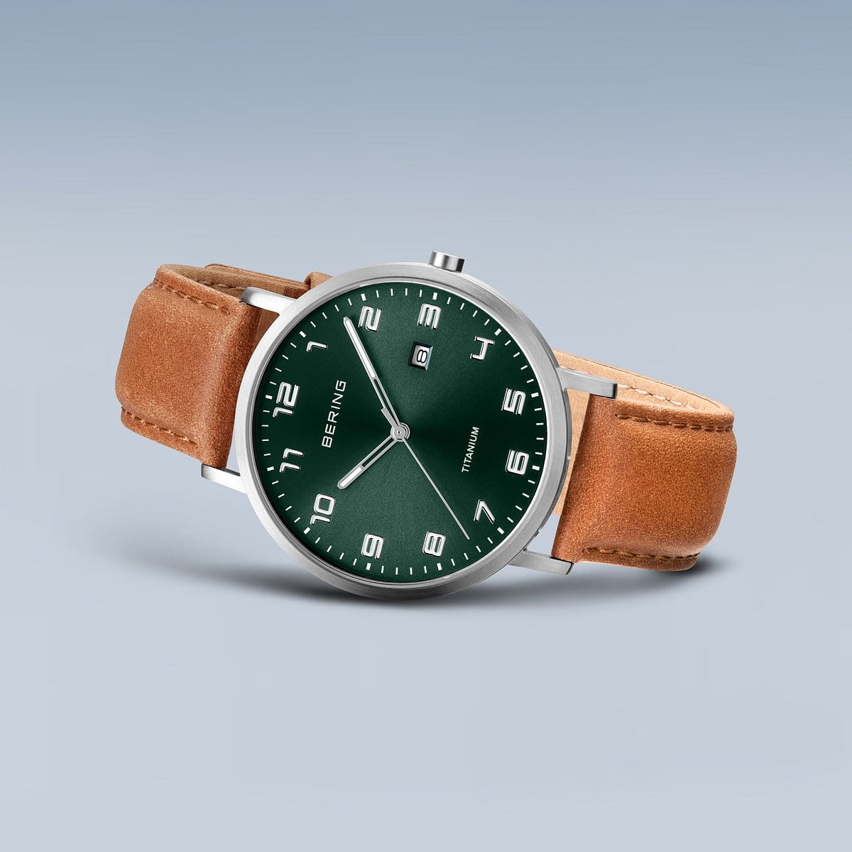 GNTS BERING TITANIUM RND GREEN DL. AF TAN STRAP WATCH
