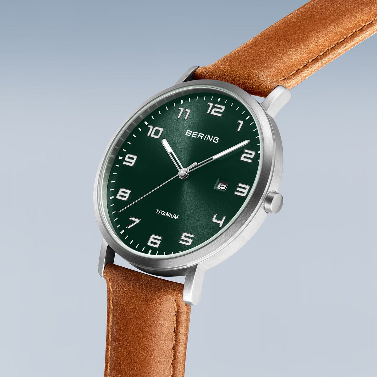 GNTS BERING TITANIUM RND GREEN DL. AF TAN STRAP WATCH