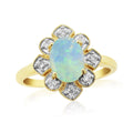 9YG 8*6 OVAL OPAL DIAMOND CLUSTER RING