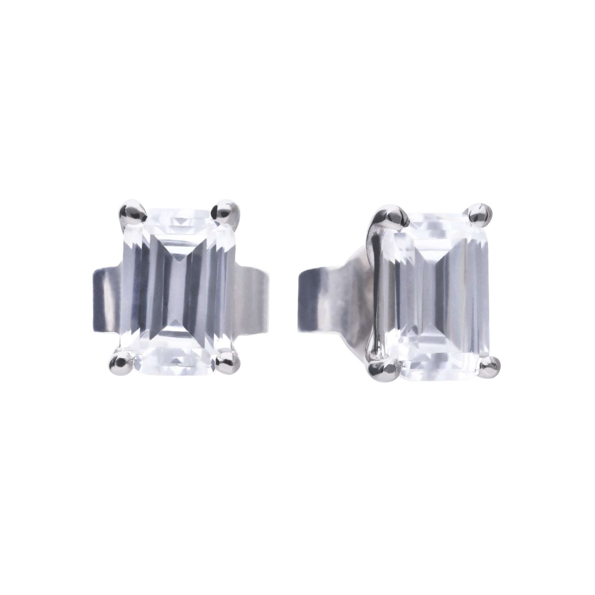 SILV ZIRC DIAMONFIRE EMERALD CUT CL. STUD ER