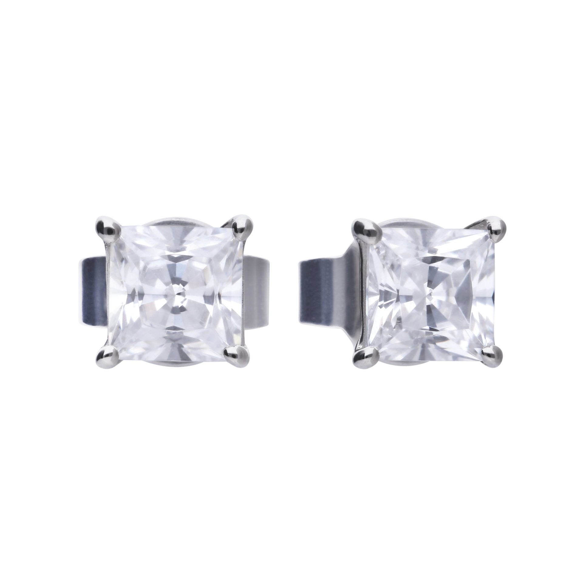SILV ZIRC DIAMONFIRE PRINCESS CUT CL. STUD ER