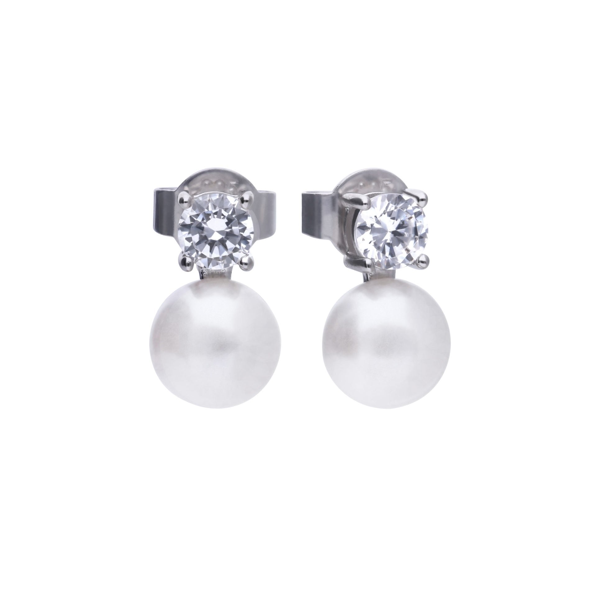 SILV ZIRC DIAMONFIRE SHELL PEARL EARRINGS