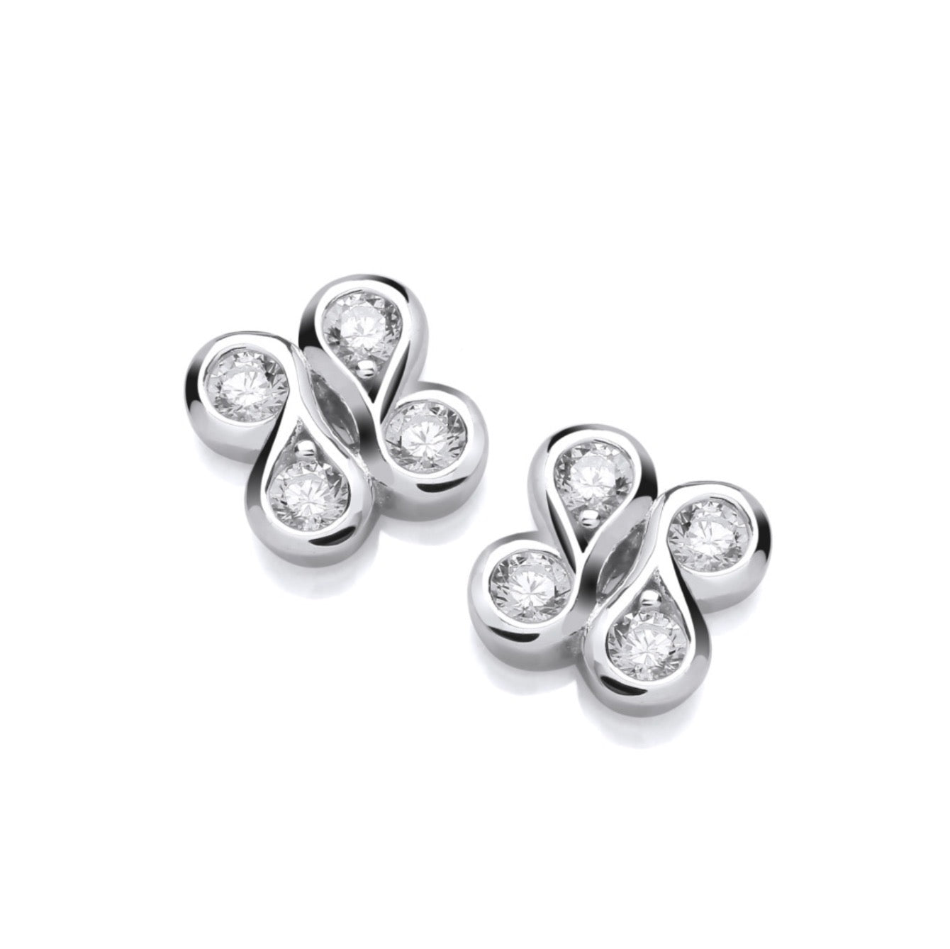 SILVER CZ ICONIC BOODLED MIRROR MOTIF STUD EARRINGS