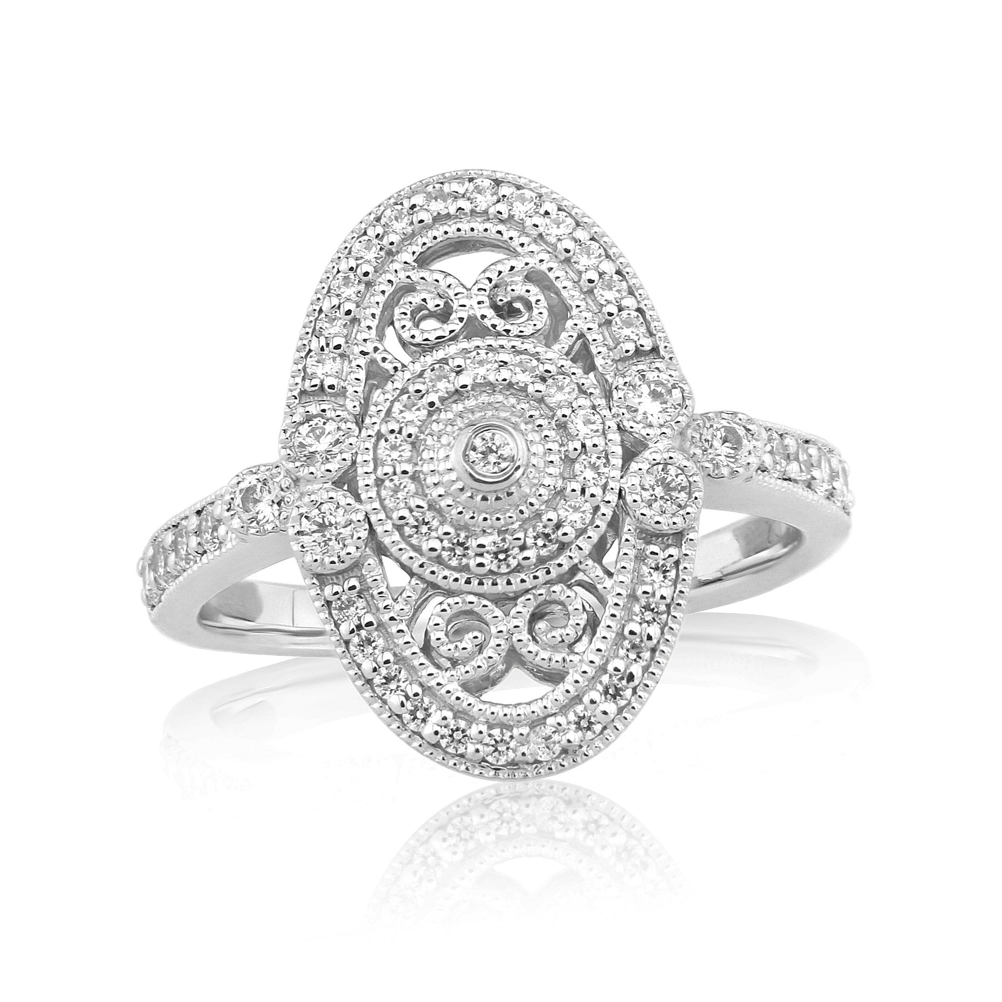 9WG DIA CLUSTER OVAL DIA SET SHOULDER RING